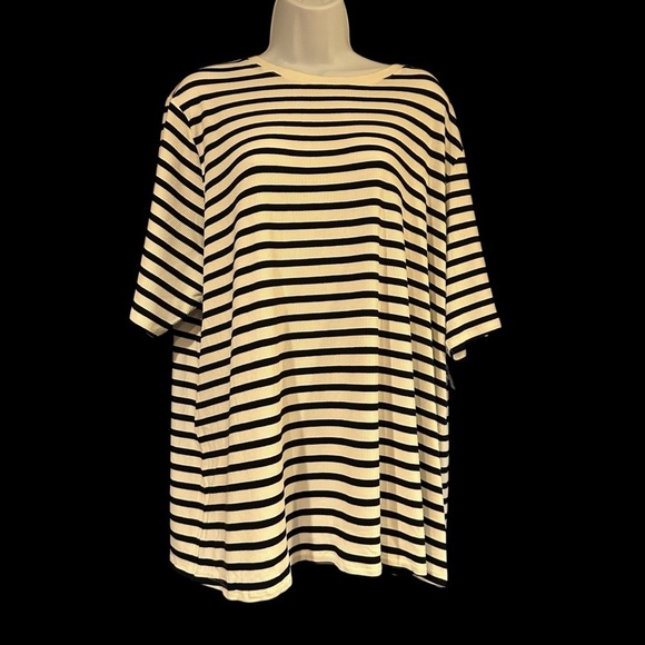 Nine West Tops - 🖤 NWT Nine West Black & White Striped Elbow Sleeve Fitted Tee – Size 3X 🖤